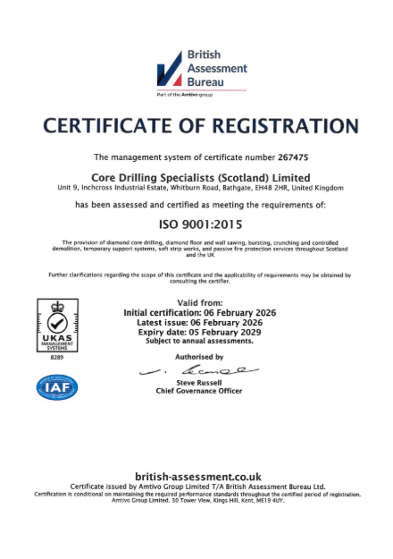Core Drilling Specialists Pass ISO9001